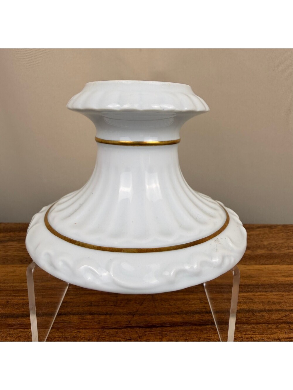 Vintage Limoges France for Chamart White Porcelain Cake Stand Base Gold Trim